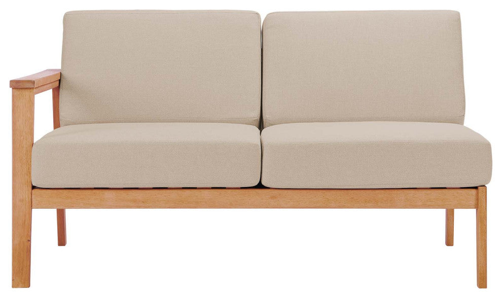 Lounge Loveseat Sofa, Wood, Brown Natural Taupe Gray, Modern, Outdoor Patio Cafe