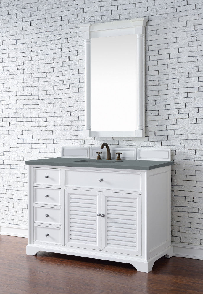 James Martin 238-104-V48-BW-3CBL White Single Vanity Cabinet With  Quartz Top