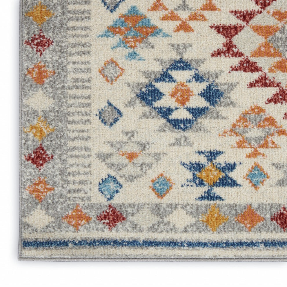 8" x 10" Ivory and Red Diamonds Area Rug