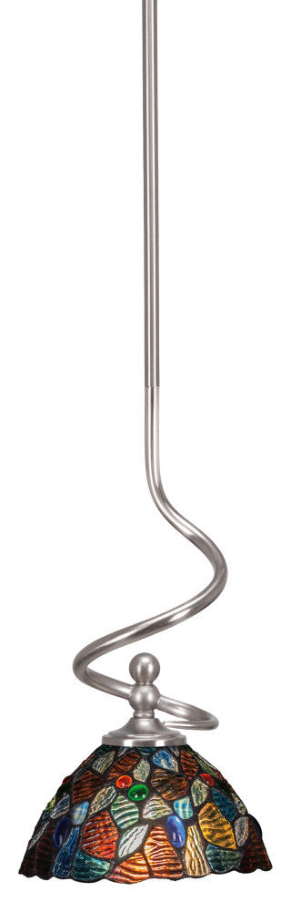 Capri Stem Mini Pendant In Brushed Nickel Finish With 7" Blue Mosaic Art Glass