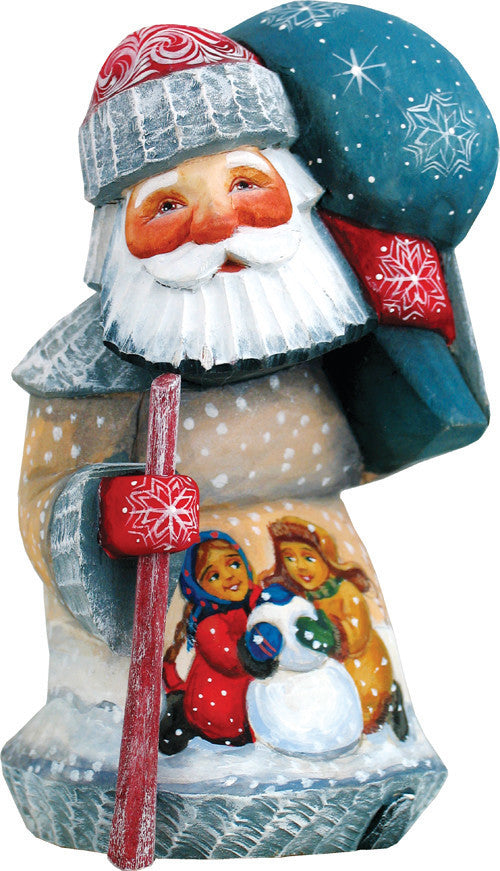 Playing Snowman Santa, Woodcarved Figurine