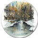 River In Woods Watercolor, Landscape Painting Round Wall Art, 11"