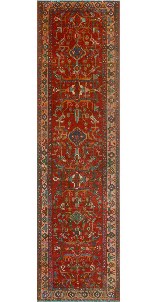Fine Vintage Distressed Raedburn Red/Beige Runner, 3'8x13'10