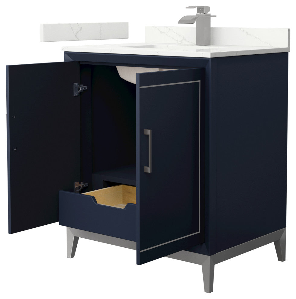 Marlena 30" Dark Blue Single Vanity, Quartz Top, 1-Hole, Nickel Trim