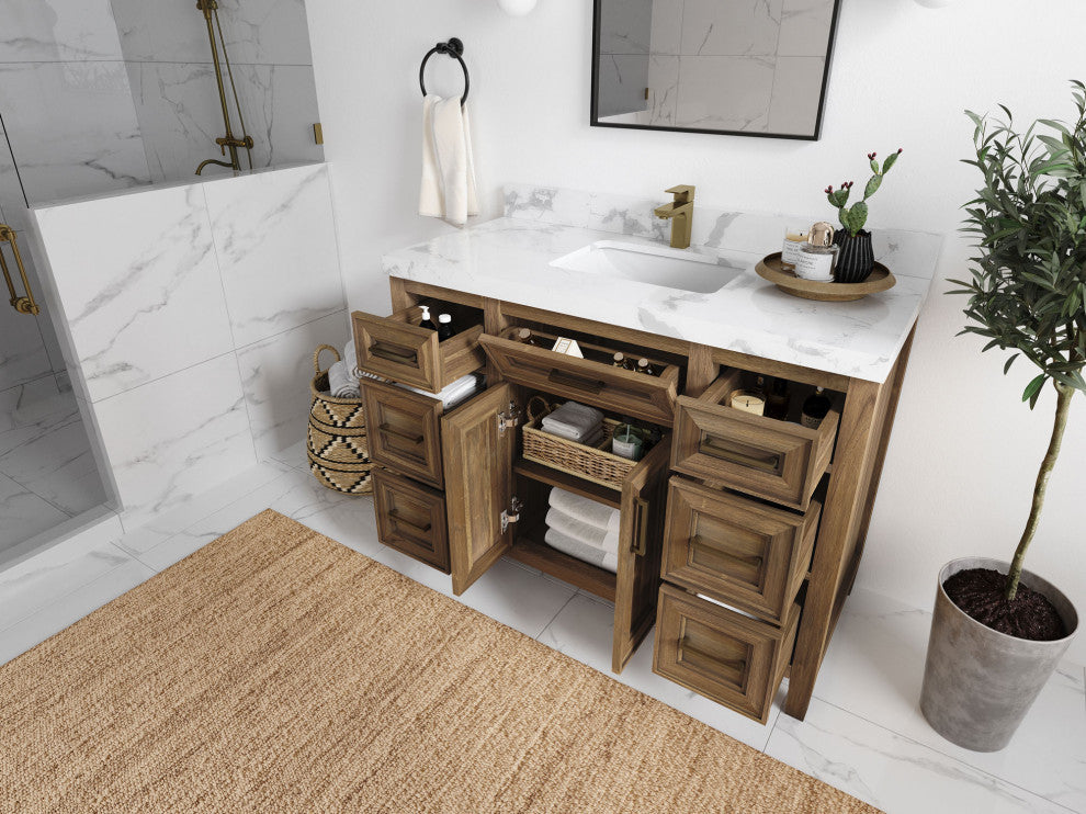 Santa Monica 48 Single Sink Bath Vanity in Graywashed Teak 2" Empira Quartz