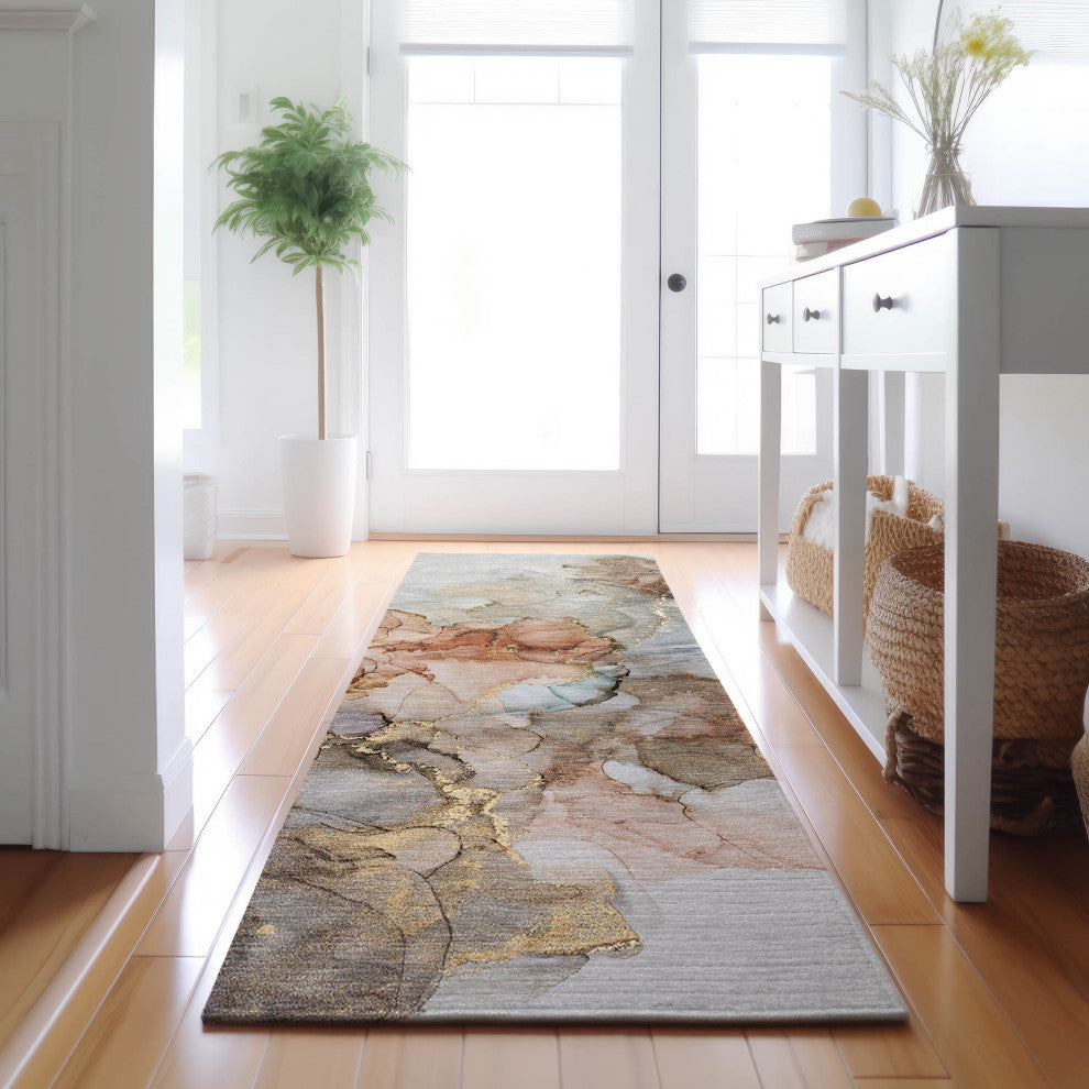 Premium Machine Washable Mayfield AMF520 Beige 2'3" x 7'6" Runner Rug