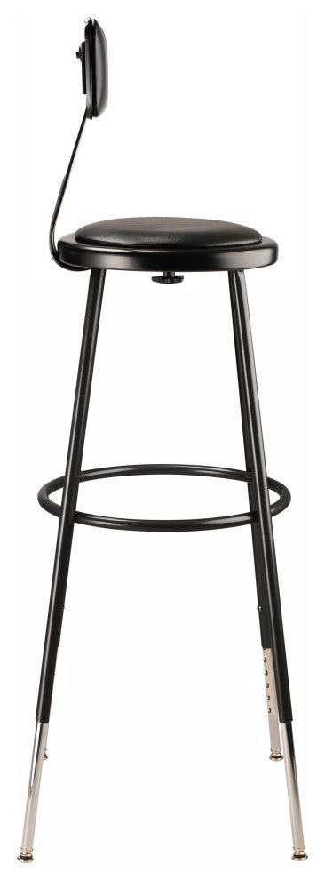 NPS 32 -39" Height Adjustable Vinyl Padded Steel Stool With Backrest, Black
