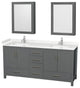 72"DBL Vanity Dark Gray, Carrara Cult. Marble Countertop, Sinks, Med. Cabinets