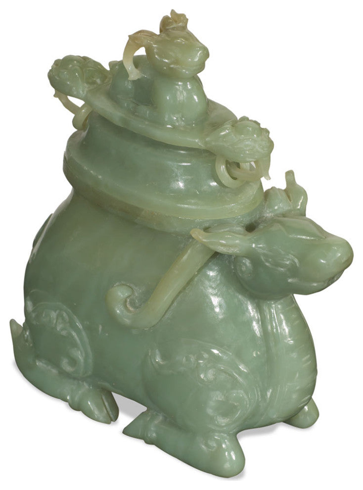 Chinese Jade Mythical Bull Incense Burner Pot