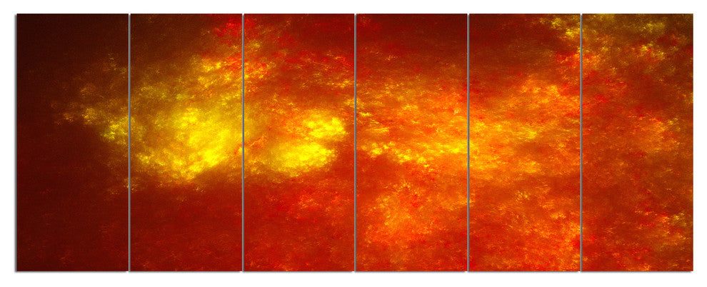Orange Starry Fractal Sky, Abstract Canvas Art Print, 70"x28", 6 Panels