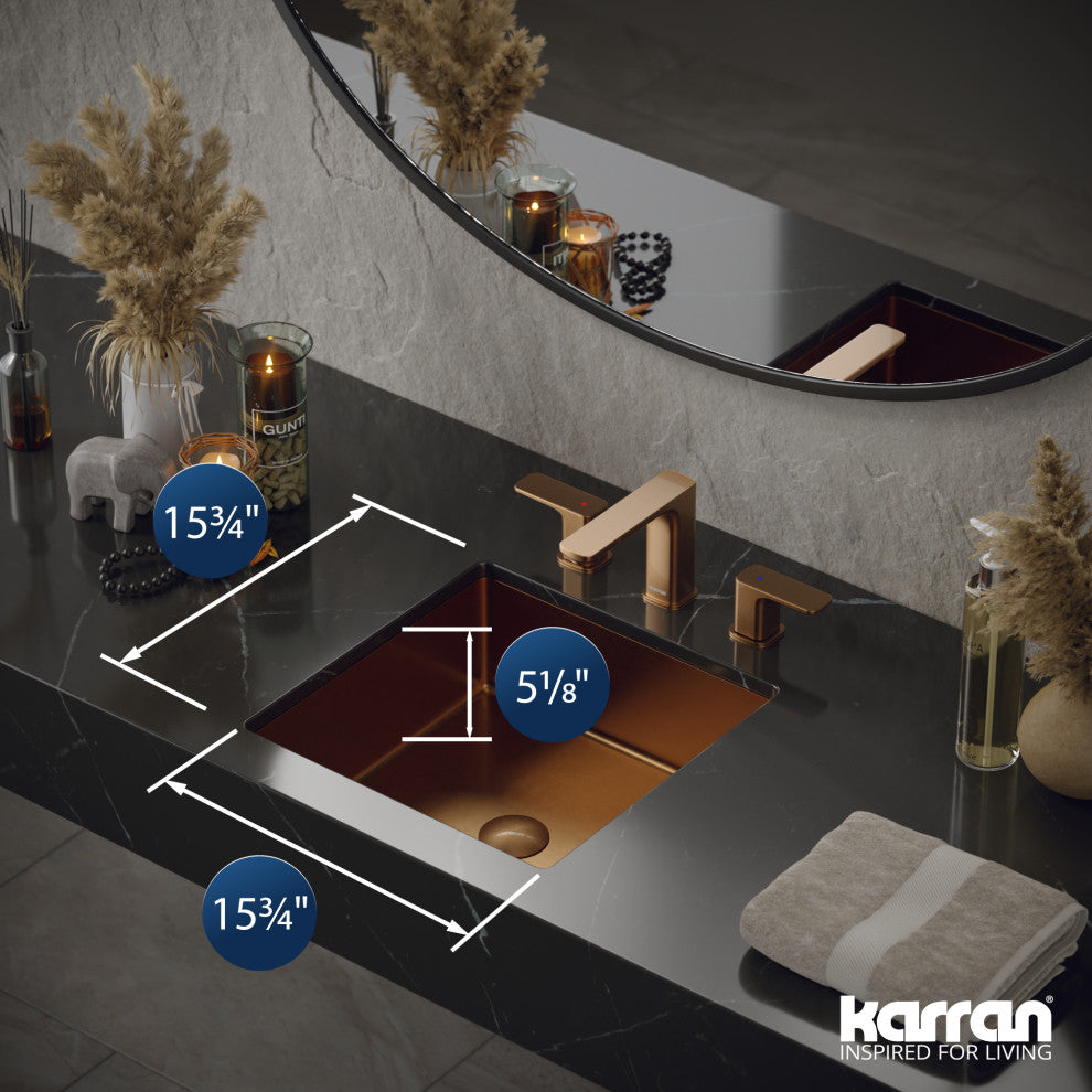 Karran Cinox Stainless Steel Square Undermount Sink, Brushed Copper