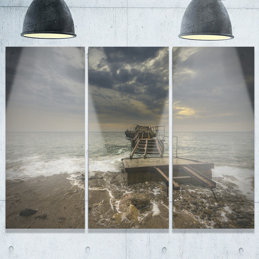 "Ruined Wooden Pier for Boats at Sunset" Metal Wall Art, 3 Panels, 36"x28"