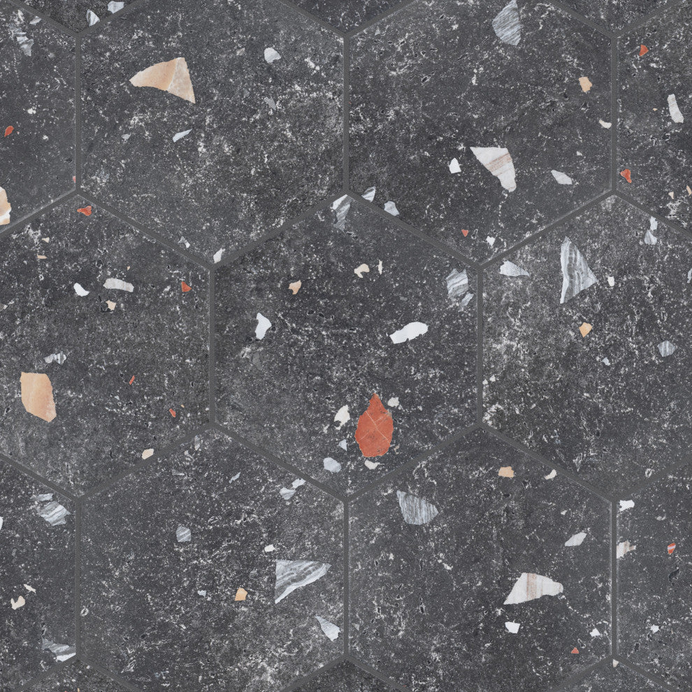 Sonar Hex Black Porcelain Floor and Wall Tile