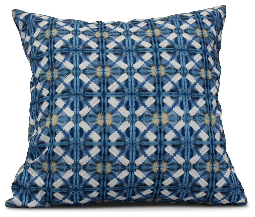 Beach Tile, Geometric Print Outdoor Pillow, Blue, 16"x16"