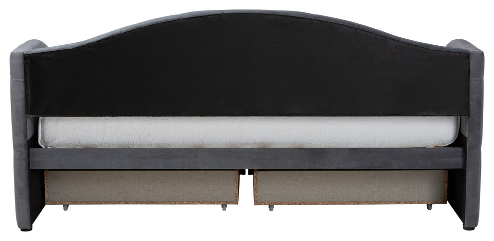 Mansi Modern Grey Velvet Fabric Upholstered Twin Size 2-Drawer Daybed