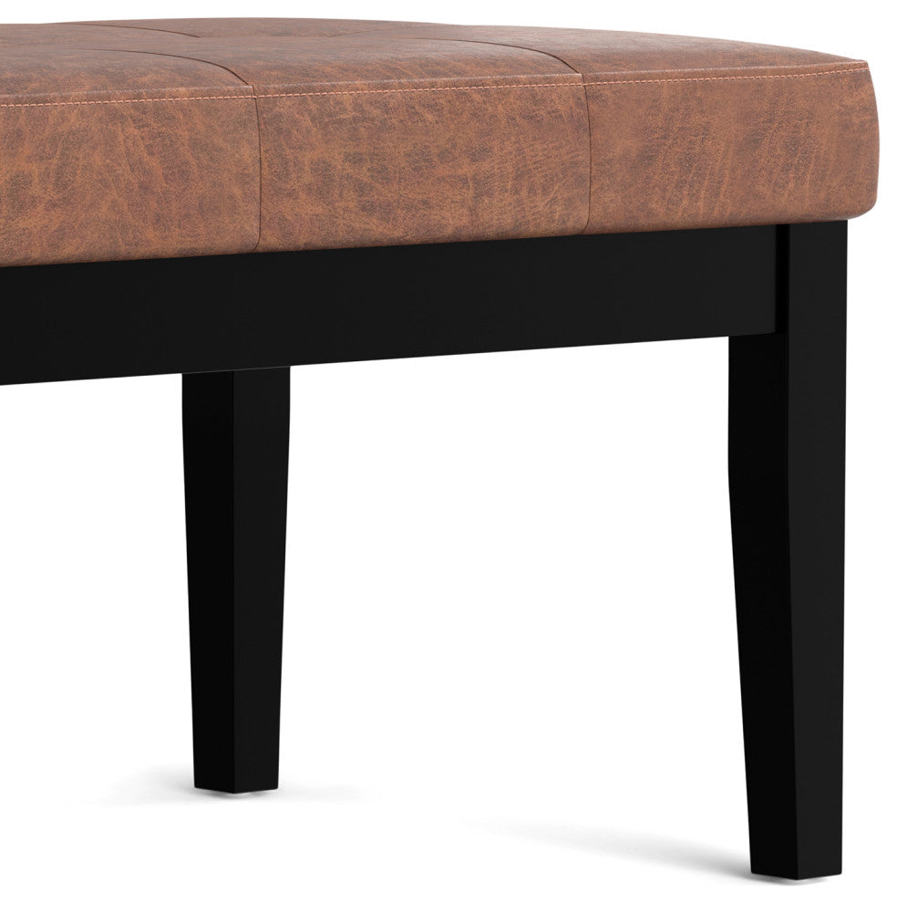 Lacey Solid Hardwood Small Tufted Ottoman Bench, Distressed Saddle Brown