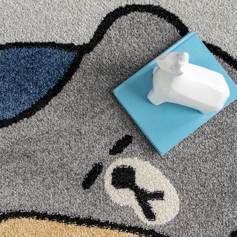 Nuloom Ryder Sleeping Bear Kids Rug, Light Grey 4'' x 6''