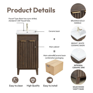 Palos Bathroom Vanity, Spruce Aged Brown, 18", Ceramic Top, With Mirror