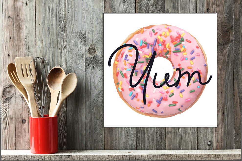 Yum Sprinkle Donut, 12"x12", Wall Plaque Art