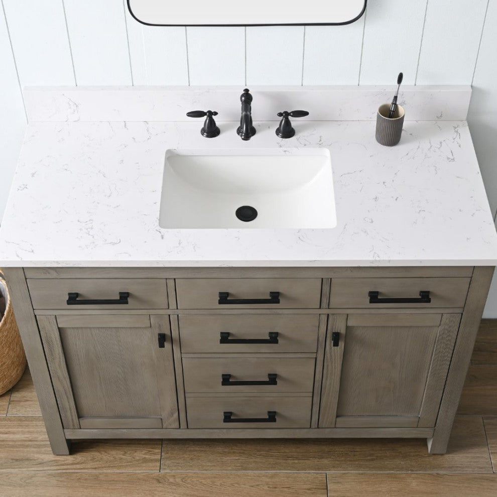 Jasper 48" Bathroom Vanity, Textured Gray, Ariston White Engineered Stone Top