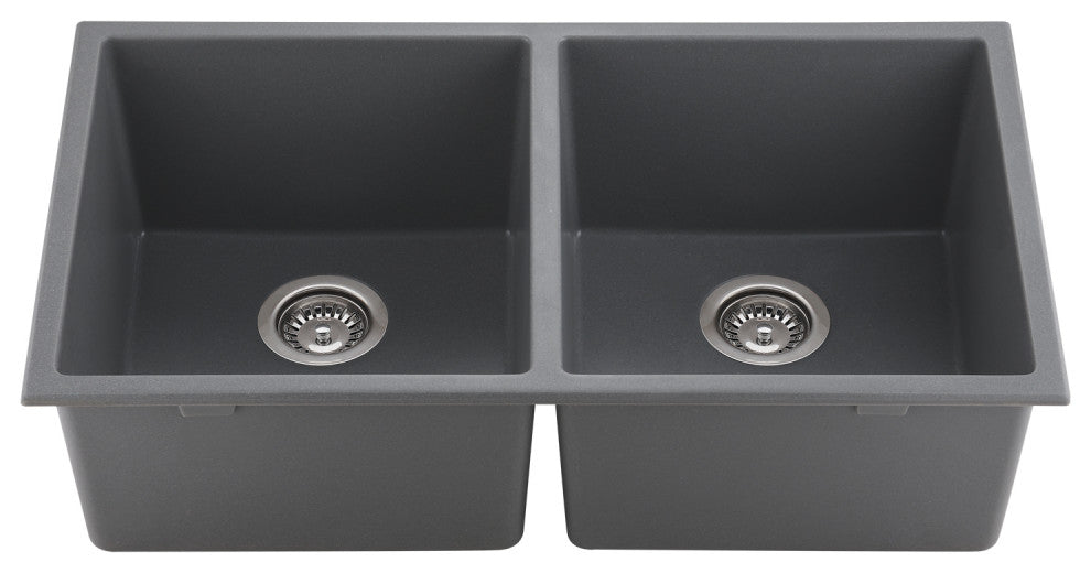 32" x 18" Gray Quartz Double Bowl Undermount Kitchen Sink