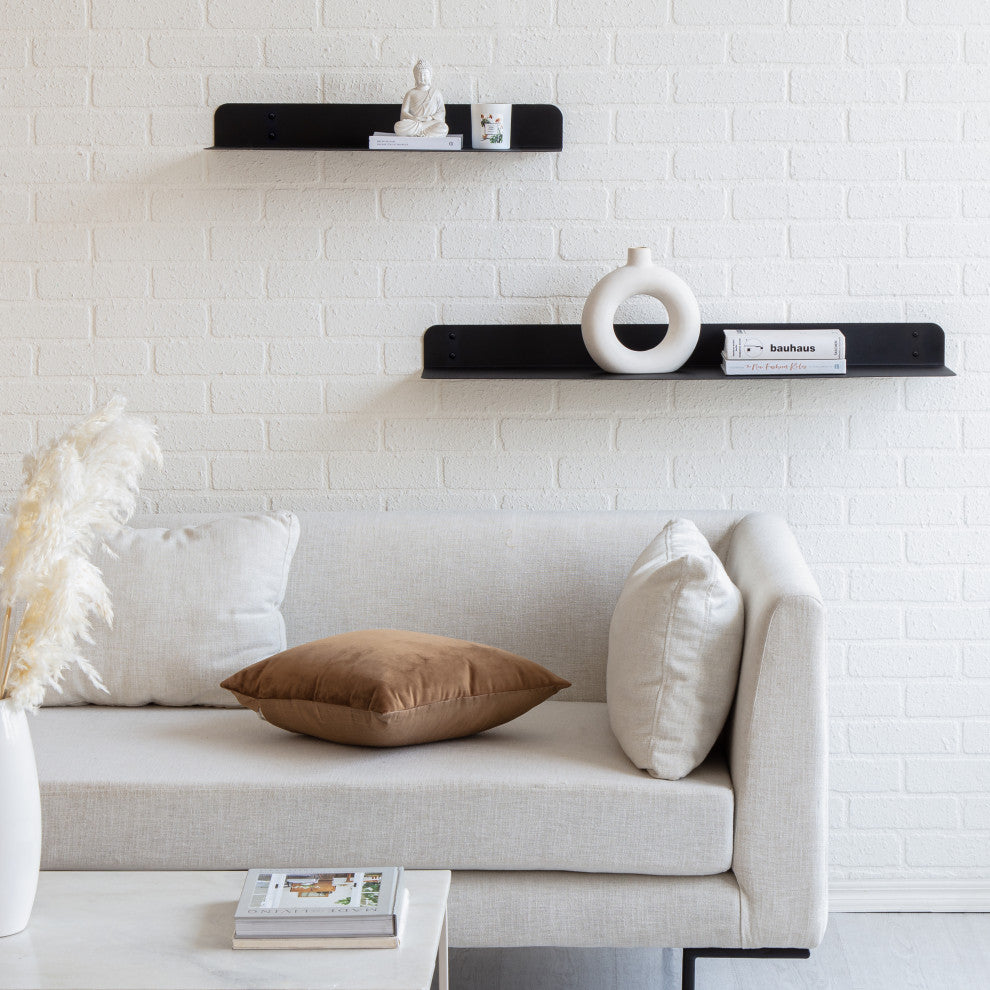 Saffron Fabs Metal Wall Shelves, Black, 2 Piece Set: 24x8 & 36x8
