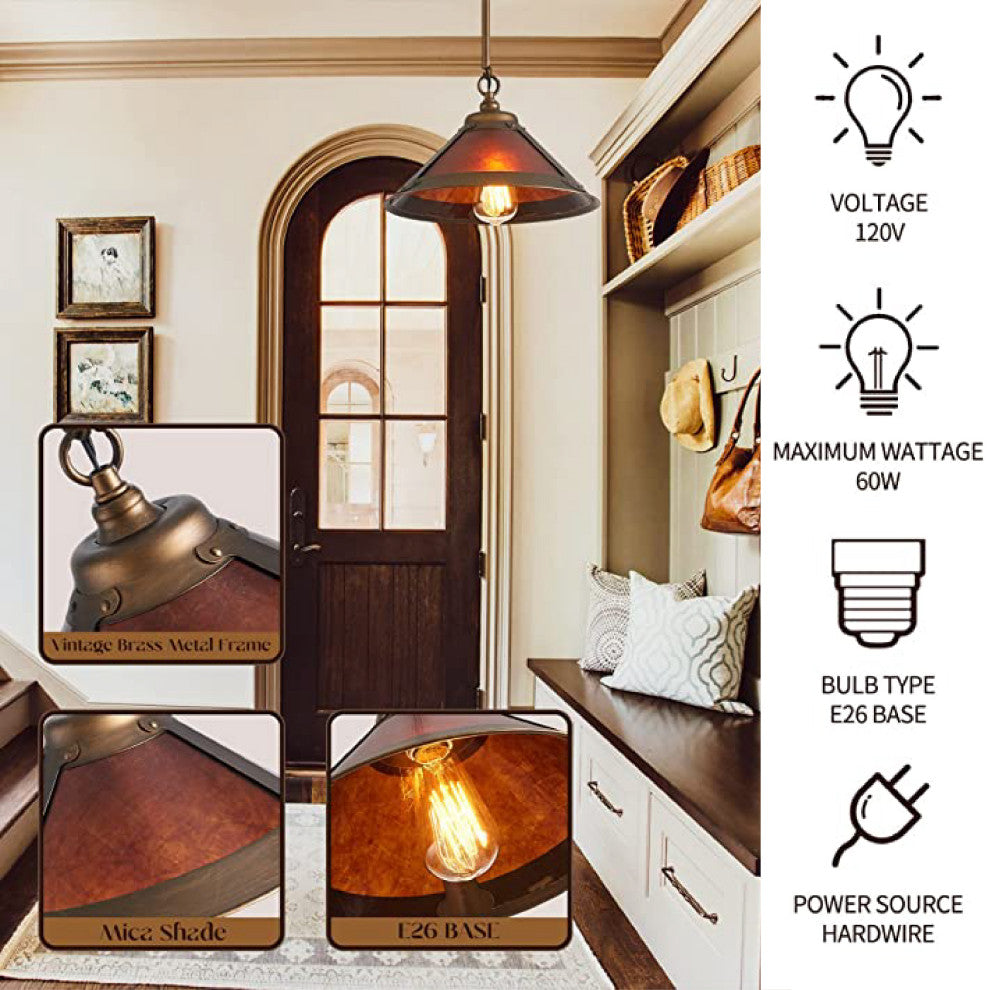 1-Light indoor hanging fixtures Iron vintage pendant Mica Shade island light