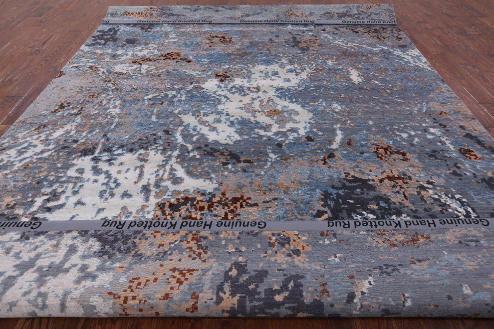 8' 11" X 12' 0" Abstract Wool and Silk Hand Knotted Rug Q6231