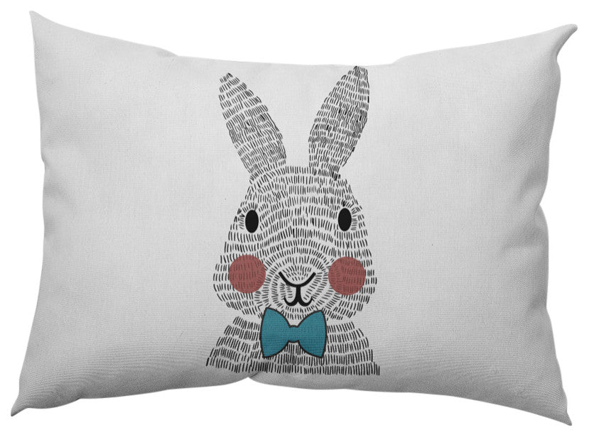 Bow-tie Bunny Easter Indoor/Outdoor Lumbar Pillow, Explorer Blue, 14x20"