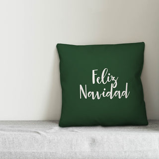 Feliz Navidad, Dark Green 18x18 Throw Pillow