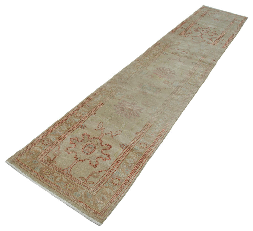 Rug N Carpet - Handmade Oriental 2' 4" x 13' 9" Runner Oushak Area Rug