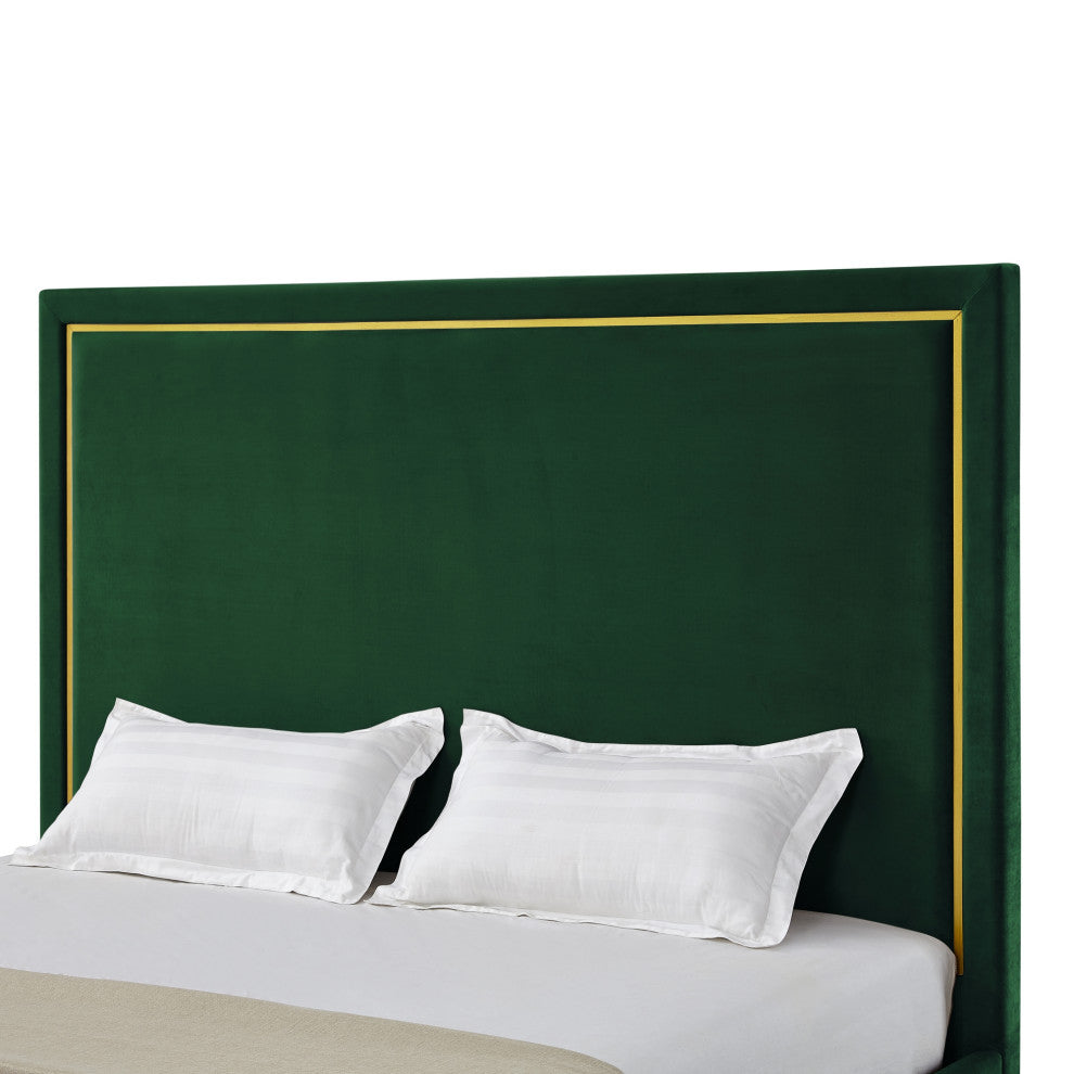 Inspired Home Marceline Bed Upholstered, Hunter Green Velvet King