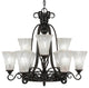 Elegant_ 9-Light Chandelier, Dark Granite Finish, 5.5" Fluted Italian Ice Glass