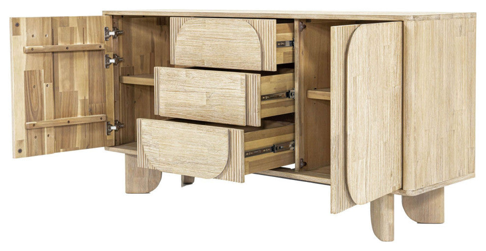 Haru 63" Wide 3-Drawers Sideboard, Beige