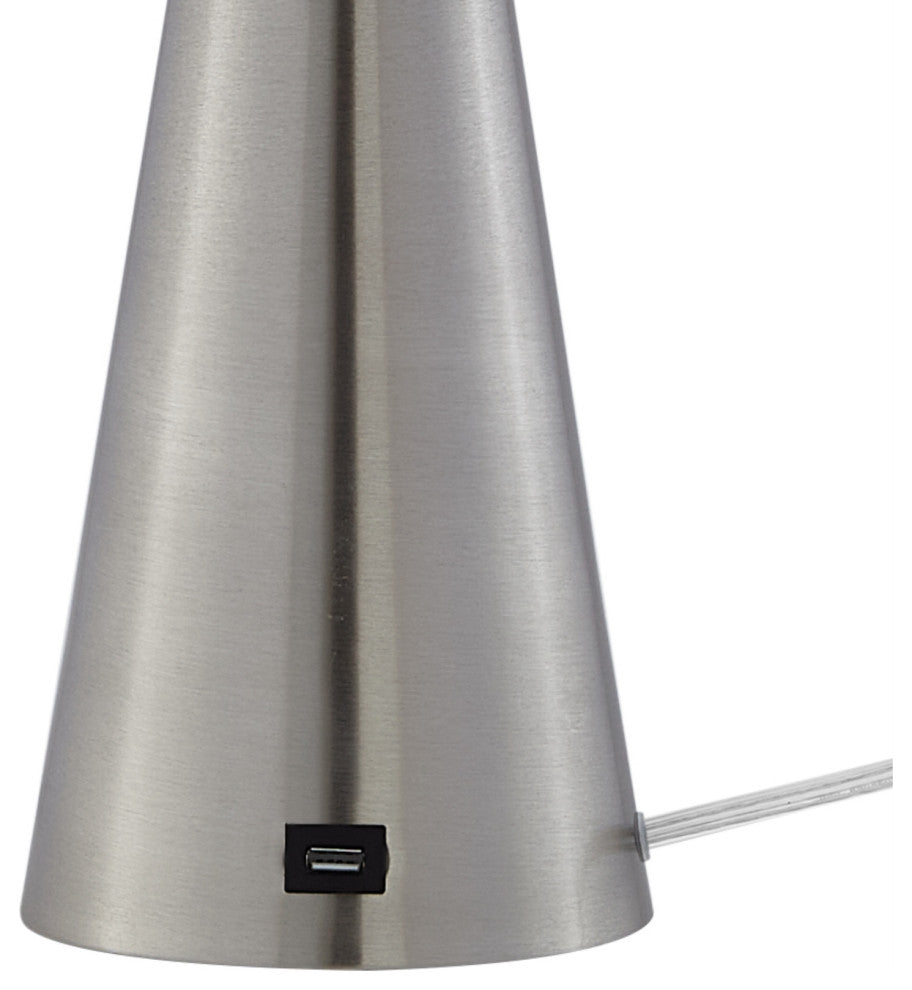 Inspired Home Emmalin Table Lamp, USB Charger, Stainless Steel