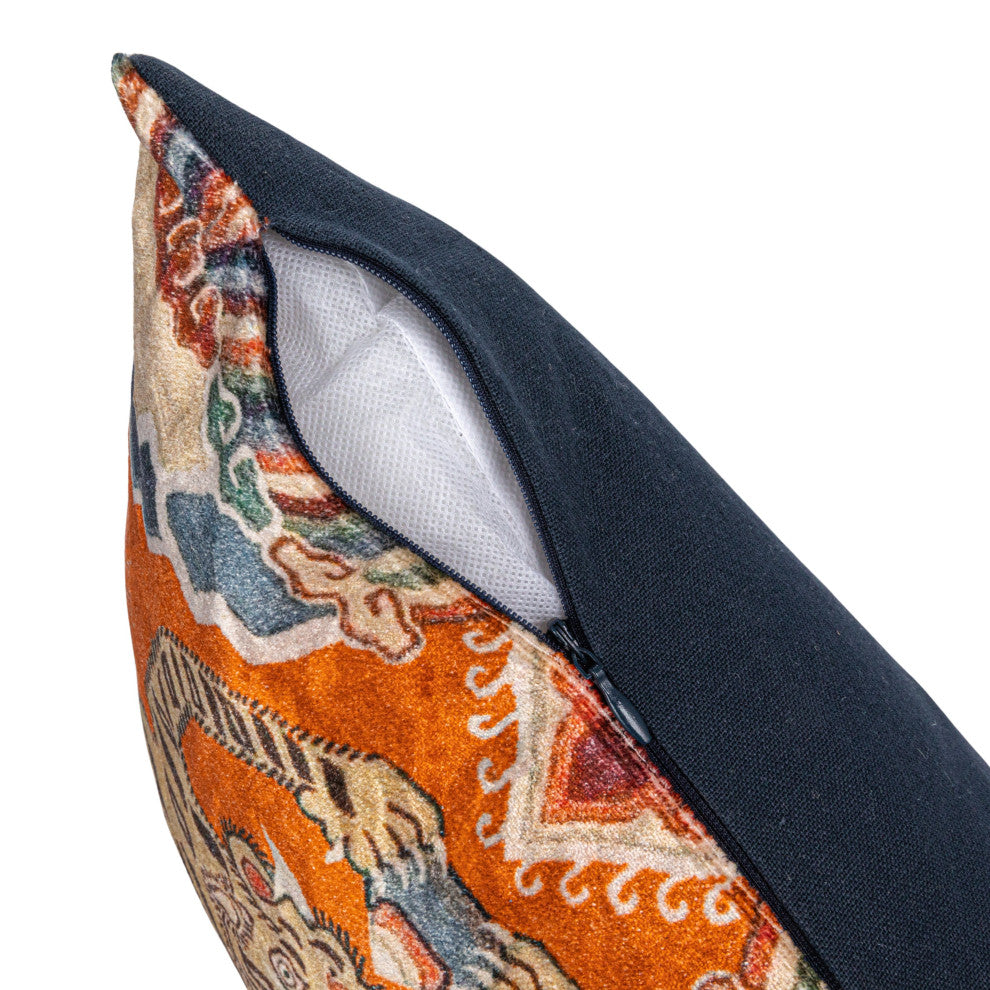 Cotton Velvet Tigers Pattern Lumbar Pillow, Multicolor