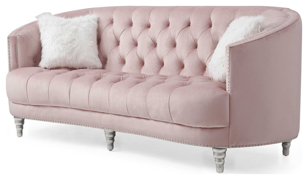 Dania 87 in. W Flared Arm Velvet Straight Sofa, Pink