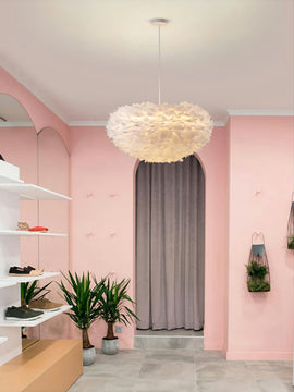 White Iron Ceiling Fixture With Grey Goose Feather