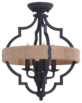 Beaumont 14" 4 Light Semi-Flush Mount Textured Gray with Natural Rope