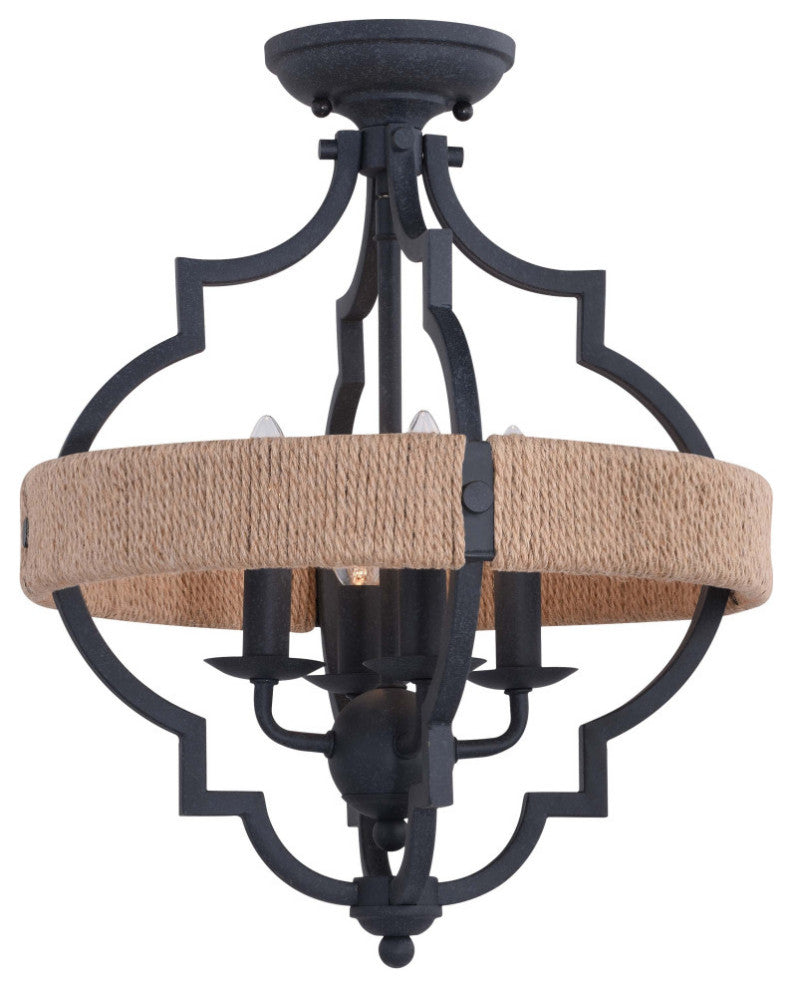 Beaumont 14" 4 Light Semi-Flush Mount Textured Gray with Natural Rope
