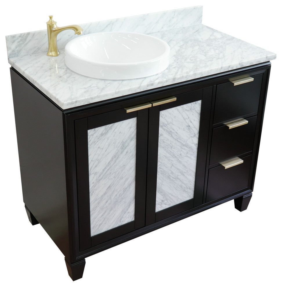 43" Single Vanity, Black Finish With White Carrara