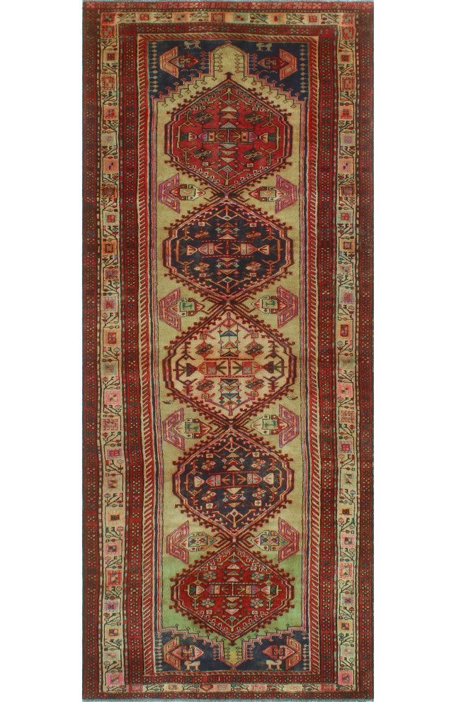 Fine Vintage Distressed Aisha Light Green/Beige Runner, 3'10x9'7