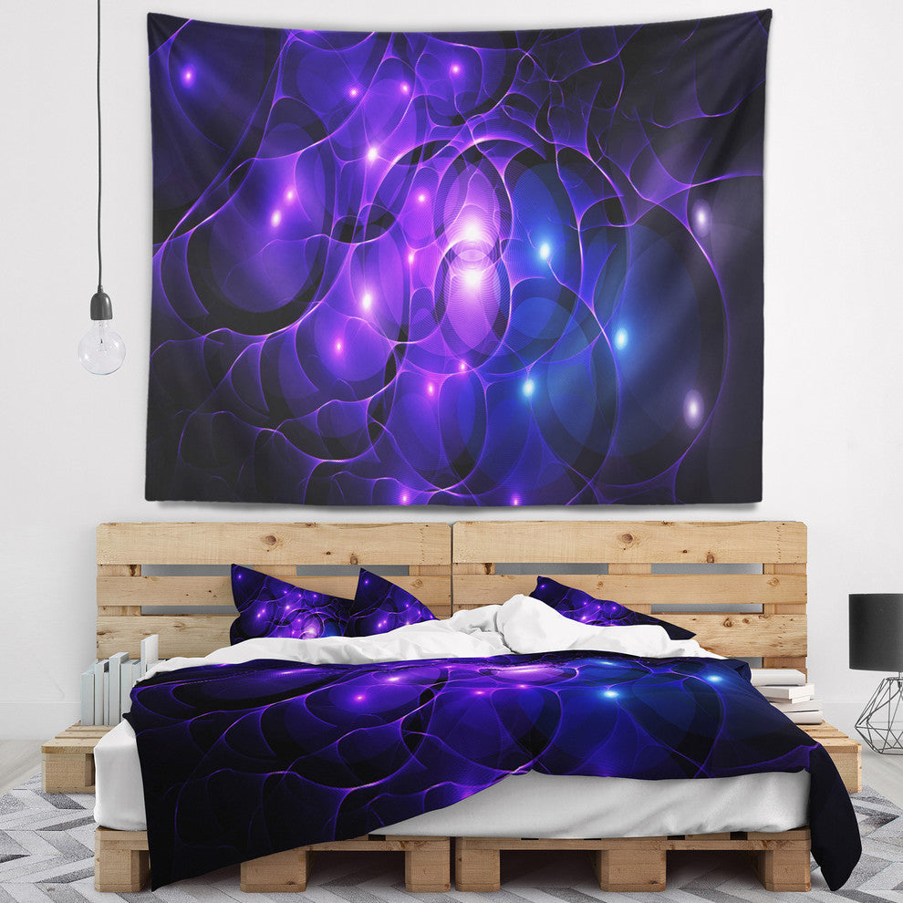 Blue Fractal Space Circles Abstract Wall Tapestry, 39"x32"
