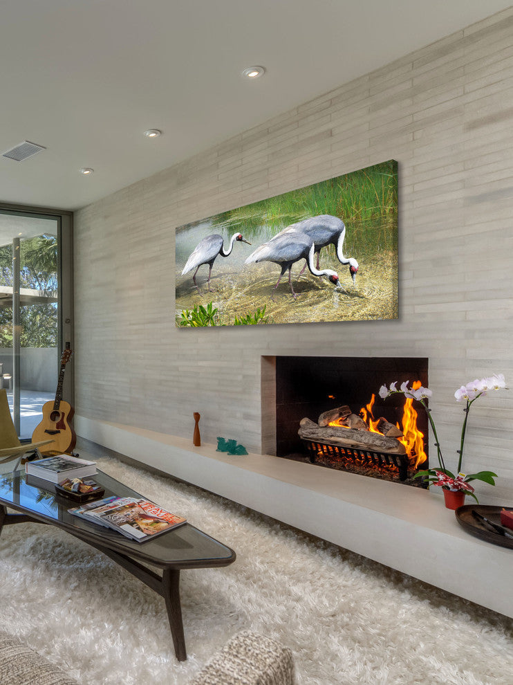 "White Naped Cranes" Painting Print on Canvas by Chris Vest