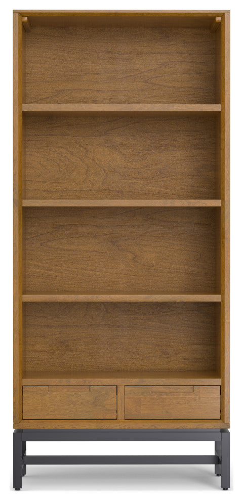 Banting Solid Hardwood Mid Century Bookcase, Medium Saddle Brown