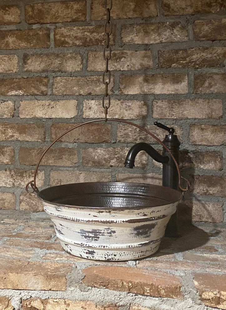 Hand Made Copper Vessel Bathroom BUCKET Sink with Drain