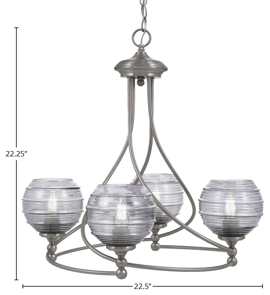 Capri 4-Light Chandelier, Brushed Nickel/Smoke Ribbed