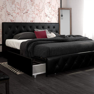 Upholstered Faux Leather Platform Bed with Storage Drawers - King Size