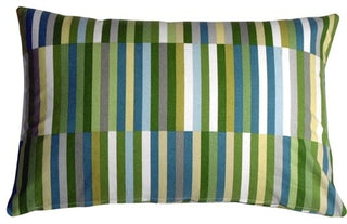 Pillow Decor - Waverly Side Step Throw Pillow, Green, Marine, 16" X 24"