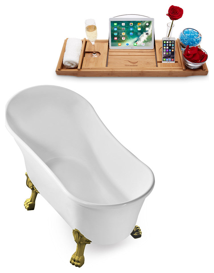 63" Streamline N348BGL-IN-BGL Clawfoot Tub and Tray With Internal Drain
